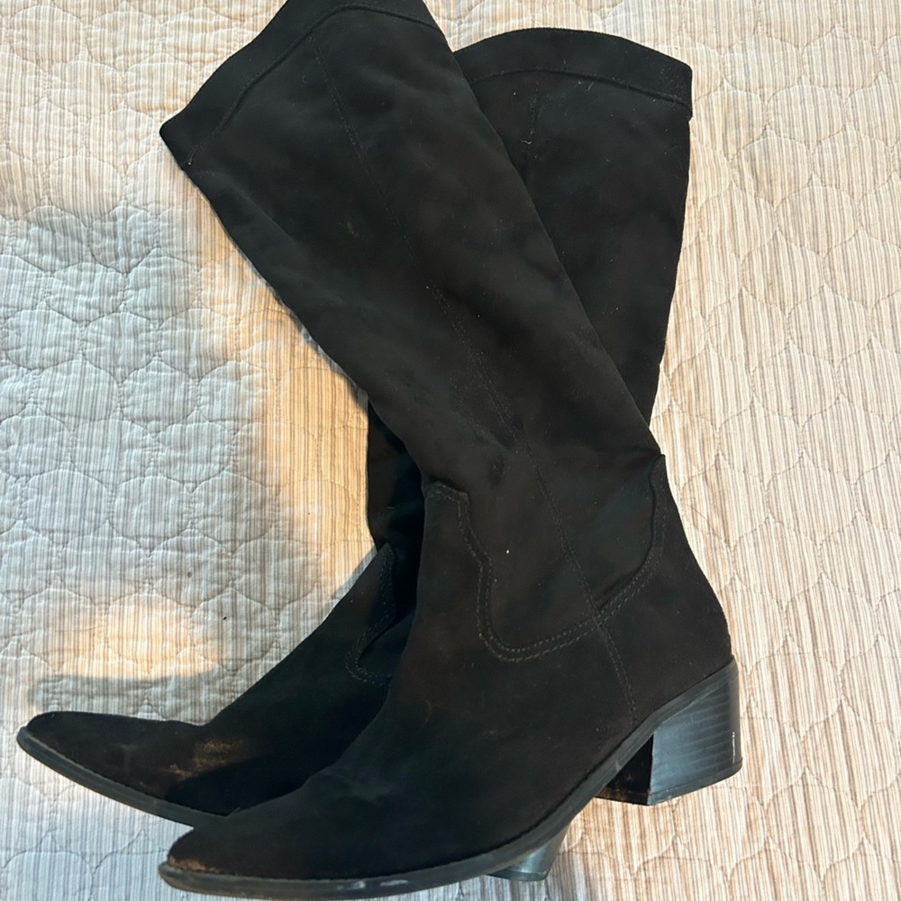 Nine West Black Suede Knee-High Boots